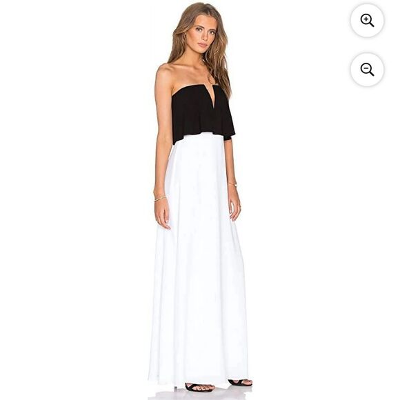 BCBGMAXAZRIA Elegant Alyse Strapless Color-Blocked Gown, 12 White/Black - Picture 2 of 9